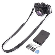 Load image into Gallery viewer, CANPIS CP008 Leather Camera Shoulder Neck Strap compatible with Canon Nikon Leica Fuji Sony Olympus etc. Black Color, Adjustable Length, Slim with Flocking Comfortable Pad
