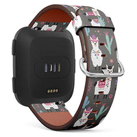 Replacement Leather Strap Printing Wristbands Compatible with Fitbit Versa - Cartoon Llama Alpaca Pattern