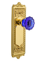 Nostalgic Warehouse 724497 Egg & Dart Plate Privacy Crystal Cobalt Glass Door Knob in Polished Brass, 2.375