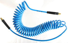 Load image into Gallery viewer, 10ft Recoil Hose 3/8&quot; OD x 1/4&quot; NPT Blue MettleAir Spiral Pig Tail Compressed Air Tool Hose Pneumatic
