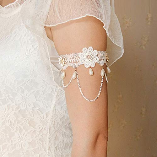 juler Lolita Lace Wedding Flower Pearl Armband Cover ? Jewelry Gift,White,One Size