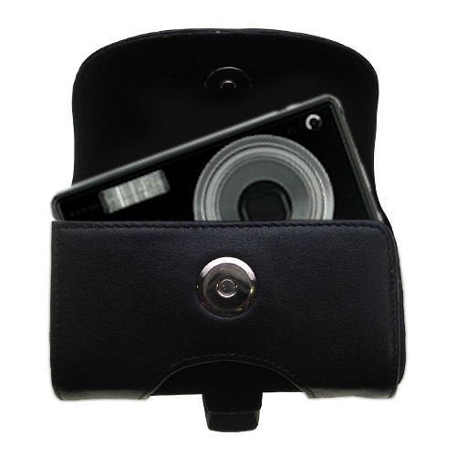 Gomadic Belt Mounted Leather Case Custom Designed for The Kodak V603 V610 - Black Color with Removable Clip