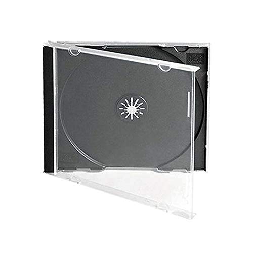 Maxtek 10.4 mm Standard Single Clear CD Jewel Case with Assembled Black Tray, 50 Pack