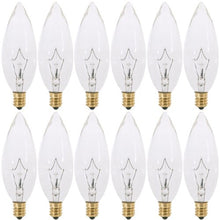 Load image into Gallery viewer, (Pack of 12) 40 Watt CTC Clear Candelabra Base (E12) Straight Torpedo Tip 120V Incandescent Chandelier Light Bulbs
