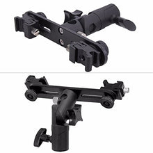 Load image into Gallery viewer, EXMAX E2 Adjustable Double Flash Bracket Dual Hot Shoe Speedlight Stand Umbrella Holder Light Stand Bracket Mount 1/4&quot; to 3/8&#39;&#39; for Studio Video DSLR Camera Canon Nikon Yongnuo
