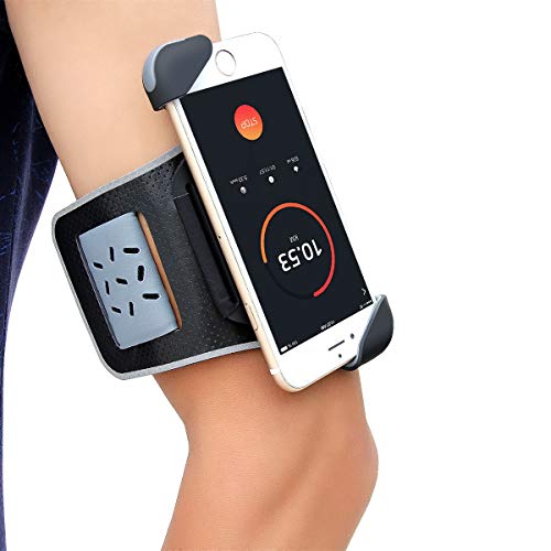 HANZIUP Running Armband for iPhone Xs Max XR X 8 7 6S Plus Samsung Galaxy S9 S8 Note 8 Google&More,Adjustable One-Hand Quick Lock Phone (w/CASE ON) Holder+Card Slot for Hiking Cycling Climbing (Gray)