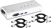 TRENDnet 4-Port USB KVM Switch Kit, VGA & USB Connections, 2048 x 1536 Resolution, Cabling Included, Control up to 4 Computers, TK-407K