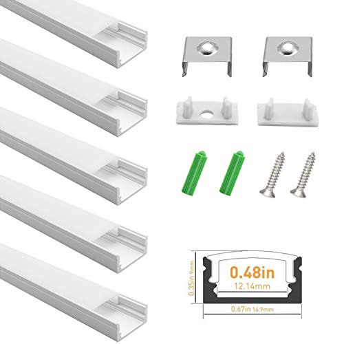 LightingWill 6.6ft/2M 25 Pack(164ft/50M) 9x17mm Silver U Shape LED Aluminum Channel Set Internal Width 12mm with White Cover, End Caps and Mounting Clips for LED Strip Light Installations-U02S2M25