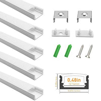 LightingWill 5-Pack 3.3ft/1M 9x17mm Silver U-Shape Internal Width 12mm LED Aluminum Channel System with Cover, End Caps and Mounting Clips Aluminum Profile for LED Strip Light Installations-U02S5