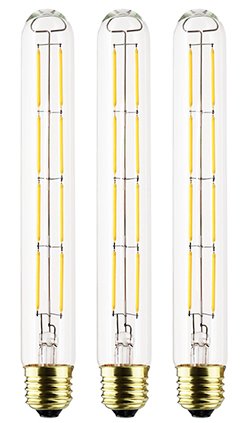 Bulbright Vintage Tubular LED Filament Bulb Dimmable T30 8W LED Light Bulb, E26 Base, Clear Warm White 2700K, 70W Equivalent, 110-120VAC, Dimmable (Pack of 3)