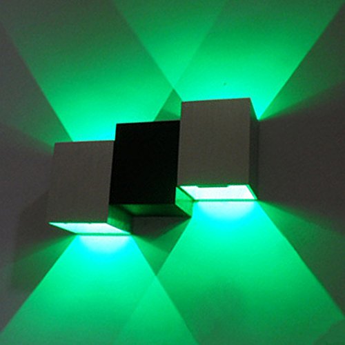BRILLRAYDO 2W Green Dimmable LED Indoor Wall Mounted Decorative Aluminum Light Fixture Up/Down Lamp Silver+Black