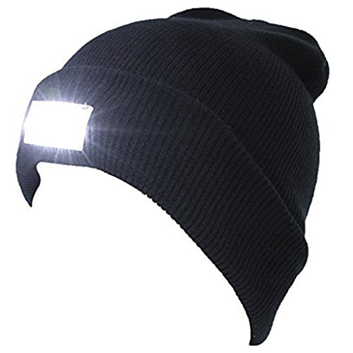 SnowCinda Unisex 5 LED Knitted Flashlight Beanie Hat/Cap for Hunting, Camping, Grilling, Auto Repair, Jogging, Walking, or Handyman Working - One Size Fits Most(Black)