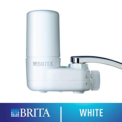 Brita Tap Water Filter System, Water Faucet Filtration System with Filter Change Reminder, Reduces Lead, BPA Free, Fits Standard Faucets Only - Basic, White