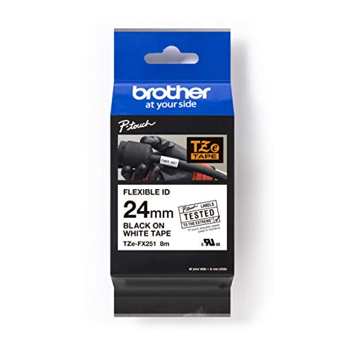 Brother TZe-FX251 Labelling Tape Cassette, Black on White, 24 mm (W) x 8 m (L), Flexible ID, Brother Genuine Supplies
