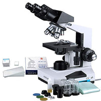 AmScope - 1600X Biological Compound Binocular Microscope + 50 Slides + 100 Coverslips - B490A-50P100S