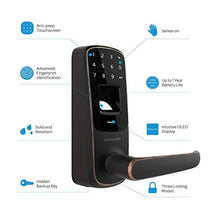 Load image into Gallery viewer, Ultraloq UL3 Fingerprint and Touchscreen Keyless Smart Lever Door Lock (Aged Bronze) | 3-in-1 Keyless Entry | Secure Finger ID | Anti-peep Code | Premium Construction Material | Match Home Aesthetics
