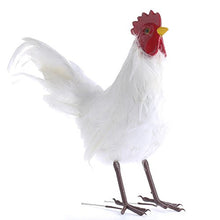 Load image into Gallery viewer, Standing White Feathered Artificial Rooster with Attached Wire
