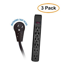 Load image into Gallery viewer, ACL 25 Feet Surge Protector, Flat Rotating Plug, 6 Outlet, Black Horizontal Outlets, Plastic, Power Cord, 3 Pack
