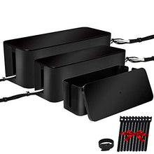 Load image into Gallery viewer, [Set of Three] Cable Management Boxes Organizer, Large Storage Wires Keeper Holder for Desk, TV, Computer, USB Hub, System to Cover and Hide &amp; Power Strips &amp; Cords (Black)
