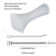 Load image into Gallery viewer, Self Locking Nylon Cable Zip Ties,4 6 8 10 12 Inches,Width 0.16inch,500Pcs HeavyDuty Wire Tie Wraps for Home,Office,Garden,Garage,Workshop (White)
