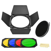 Soonpho BD-04 Barn Door with Honeycomb Grid and 4 Color Gel Filters (Red,Yellow, Blue,Green) for Standard Reflector & Cloth