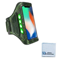 Bright LED Rechargeable Sports/Cross-fit Arm Band (Green) fits iPhone 13 12 11 Pro Max Xs Max Xs X 8+ 8 7 Plus Pixel 2 Galaxy S9 S8 Note 9 + eCostConnection Microfiber Cloth