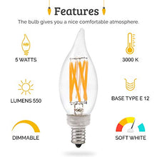 Load image into Gallery viewer, Brite Innovations 5-Watt = 60W Equivalent (3 PACK) LED Filament Candelabra/Chandelier Light Bulb-Dimmable-Soft White 3000K-Flame Tip ENERGY STAR &amp; UL LISTED
