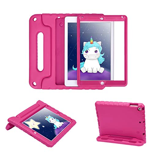 HDE Case for iPad Air 2 - Kids Shockproof Bumper Hard Cover Handle Stand with Built in Screen Protector for Apple iPad Air 2 - 2014 Release 2nd Generation (Hot Pink)