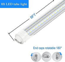 Load image into Gallery viewer, JESLED 8FT LED Bulbs Light - 72W 5000K Daylight, Clear Cover, R17D/HO Base, 7200LM, 110W Equivalent Fluorescent Tubes F96T12/DW/HO, Rotate V Shaped, Dual-Ended Powered, Ballast Bypass, Pack of 4
