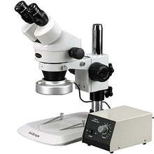 Load image into Gallery viewer, AmScope SM-1BN-80M Professional Binocular Stereo Zoom Microscope, WH10x Eyepieces, 7X-45X Magnification, 0.7X-4.5X Zoom Objective, 80-Bulb LED Ring Light, Pillar Stand, 110V-240V
