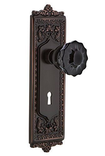 Nostalgic Warehouse 727375 Egg & Dart Plate with Keyhole Privacy Crystal Black Glass Door Knob in Timeless Bronze, 2.75