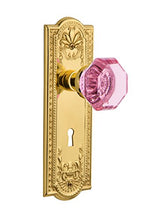 Load image into Gallery viewer, Nostalgic Warehouse 723863 Meadows Plate with Keyhole Double Dummy Waldorf Pink Door Knob in Polished Brass
