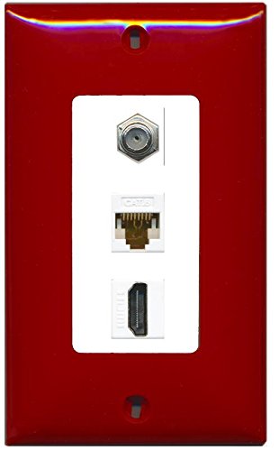 RiteAV Decorative 1 Gang Wall Plate (Red/White) 3 Port - Coax (White) Cat6 (White) HDMI (White)