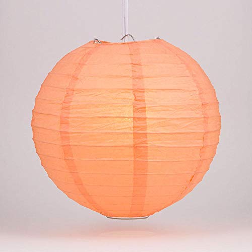 Quasimoon PaperLanternStore.com 14 Inch Peach Even Ribbing Round Paper Lantern (10 Pack)