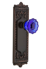 Load image into Gallery viewer, Nostalgic Warehouse 723306 Egg &amp; Dart Plate Double Dummy Crystal Cobalt Glass Door Knob in Timeless Bronze
