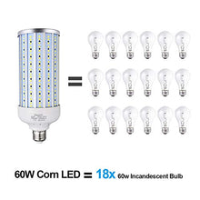 Load image into Gallery viewer, 60 Watt LED Corn Light Bulb(500W Equivalent),5500 Lumen 6000K,Cool Daylight White LED Street and Area Light,E26/E27 Medium Base,for Outdoor Garage Factory Warehouse High Bay Barn Backyard and More
