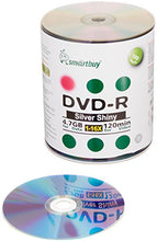 Load image into Gallery viewer, Smart Buy 100 Pack DVD-r 4.7gb 16x Shiny Silver Blank Data Video Movie Recordable Media Disc, 100 Disc 100pk
