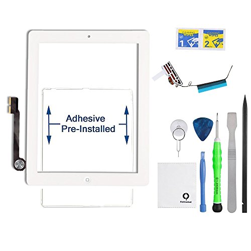 Fixcracked Touch Screen Replacement Parts Digitizer Glass Assembly for Ipad 4 + WIFI Antenna Cable and Professional Tool Kit (white)