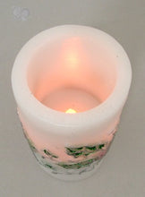Load image into Gallery viewer, Melrose International LED Safe Flameless White Candle w/Holly and Berries 3&quot; Dx6 H
