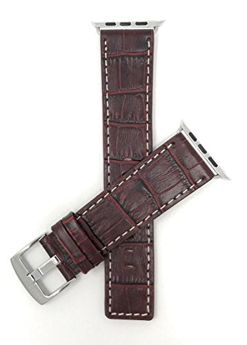 Bandini Replacement Watch Band for Apple Watch 42mm / 44mm Burgundy, Leather, White Stitching, Fits Series 6, 5, 4, 3, 2, 1