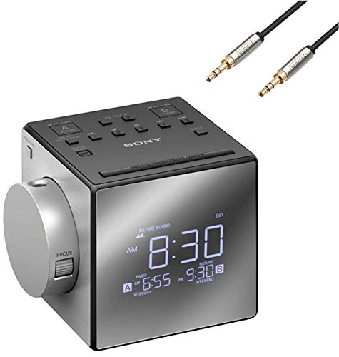 Sony Compact AM/FM Dual Alarm Clock Radio with Large LED Display Plus 6ft Kubicle Aux Cable Bundle