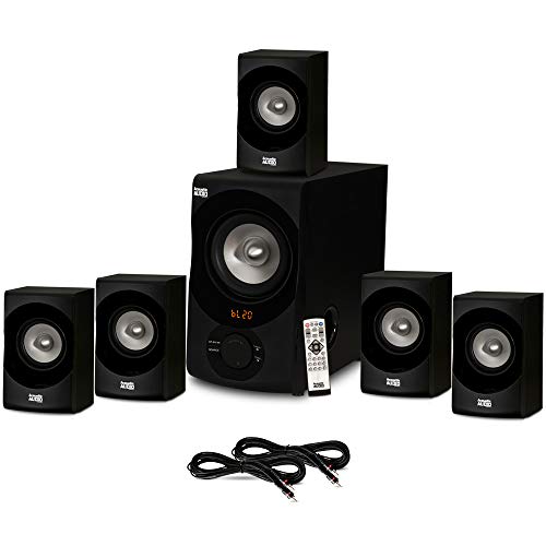 Acoustic Audio by Goldwood AA5171 Home Theater 5.1 Bluetooth Speaker System with FM and 2 Extension Cables, Black