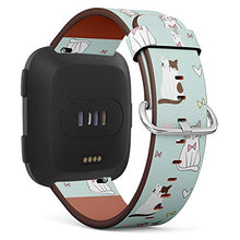 Load image into Gallery viewer, Replacement Leather Strap Printing Wristbands Compatible with Fitbit Versa - Doodle Style Cute cat on Green Pastel
