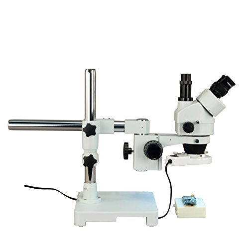 OMAX 3.5X-90X Zoom Single-Bar Boom Stand Trinocular Stereo Microscope and 8W Flourescent Light