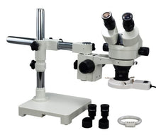 Load image into Gallery viewer, OMAX 3.5X-90X Zoom Binocular Single-Bar Boom Stand Stereo Microscope with 8W Fluorescent Ring Light
