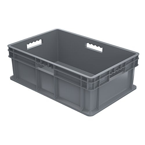 Akro-Mils 37688 Plastic Straight Wall Container Tote with Solid Sides and Solid Base, (24-Inch x 16-Inch x 8-Inch), Gray, (4-Pack)
