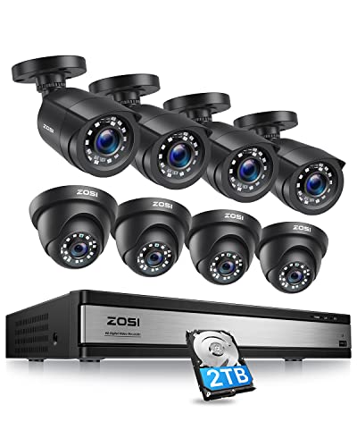 ZOSI 16CH 1080P Security Camera System with 2TB Hard Drive,H.265+ 16Channel 1080P HD-TVI DVR with 8PCS 1080P Outdoor Indoor Surveillance Cameras, 80ft Night Vision, Motion Detection,Remote Access
