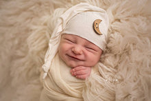 Load image into Gallery viewer, AMOS and SAWYER Knotted Sleeping Hat, Photography Prop (Newborn, Ivory - Moon Button)
