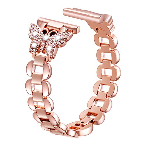 SHGM Bling Band Compatible with Apple Watch Band 42mm 44mm Watch SeriesSE/7/6/5/4/3/2/1/SE, Diamond Rhinestone Stainless Steel Metal Wristband Strap (Rose Gold 42/44mm and White Diamond)
