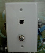 Load image into Gallery viewer, CERTICABLE 2 PORT WHITE CAT5E ETHERNET + COAX CABLE TV F-TYPE F/F FACE PLATE TV HDTV 3D HD
